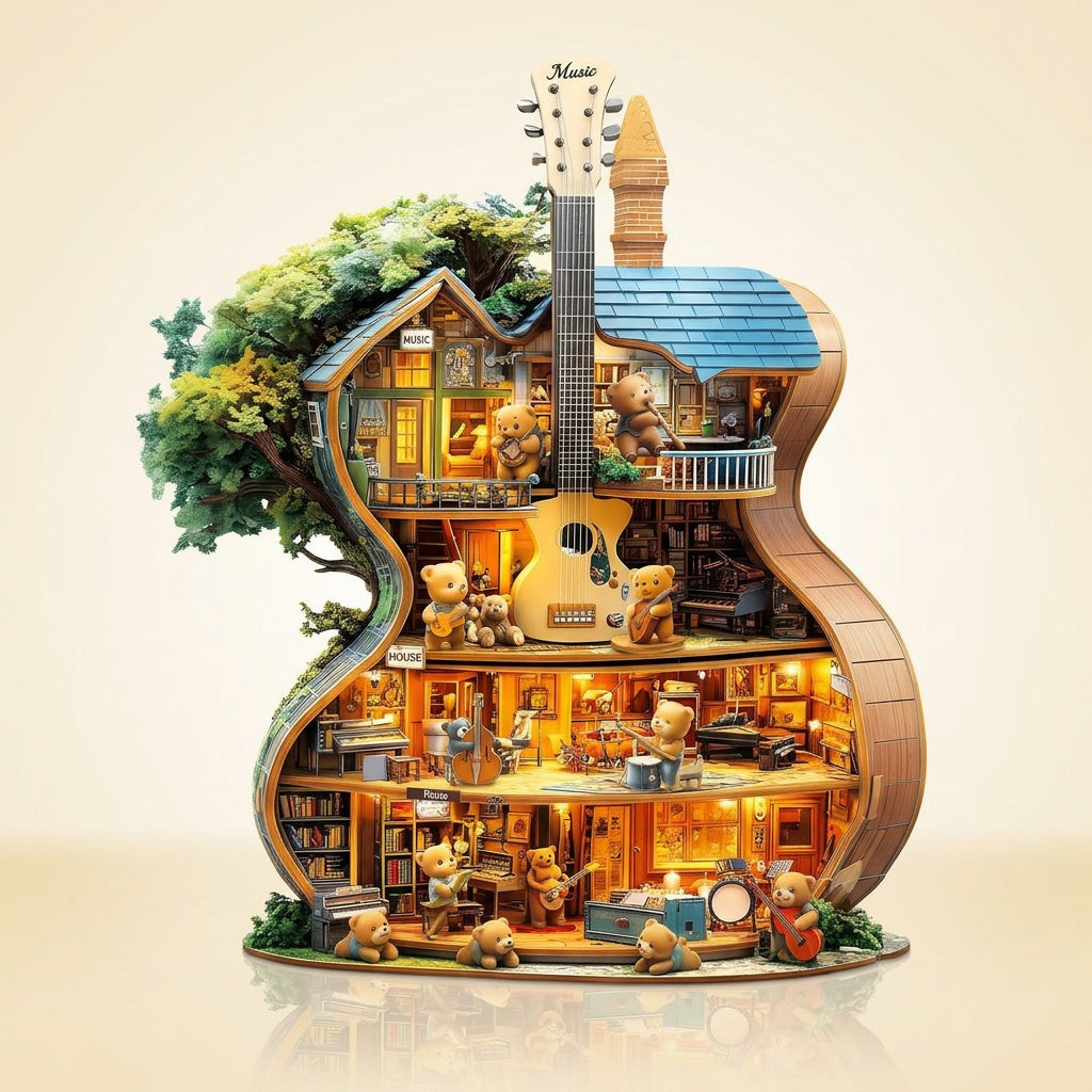Wooden Music House Puzzle - Build & Play